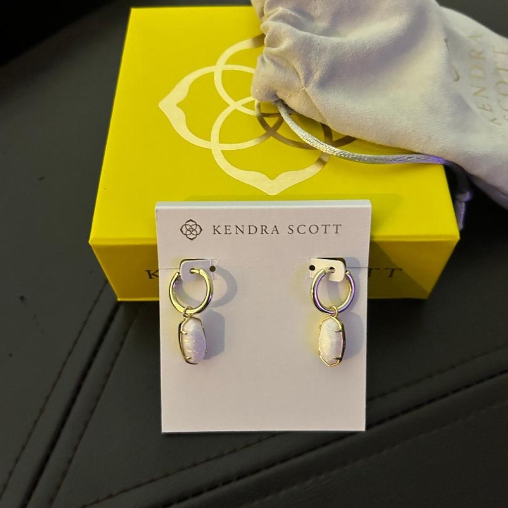 Kendra Scott Gold Huggie Earrings with Kyocera Opal Drop